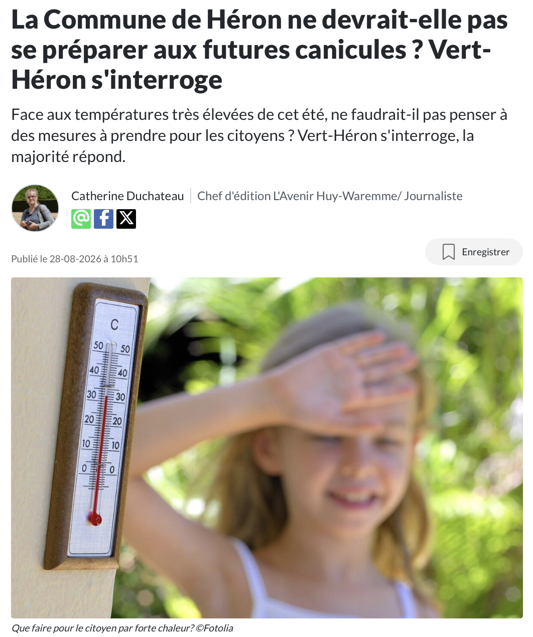 La Commune de Héron ne devrait-elle pas se préparer aux futures canicules ? Le groupe Vert-Héron s’interroge